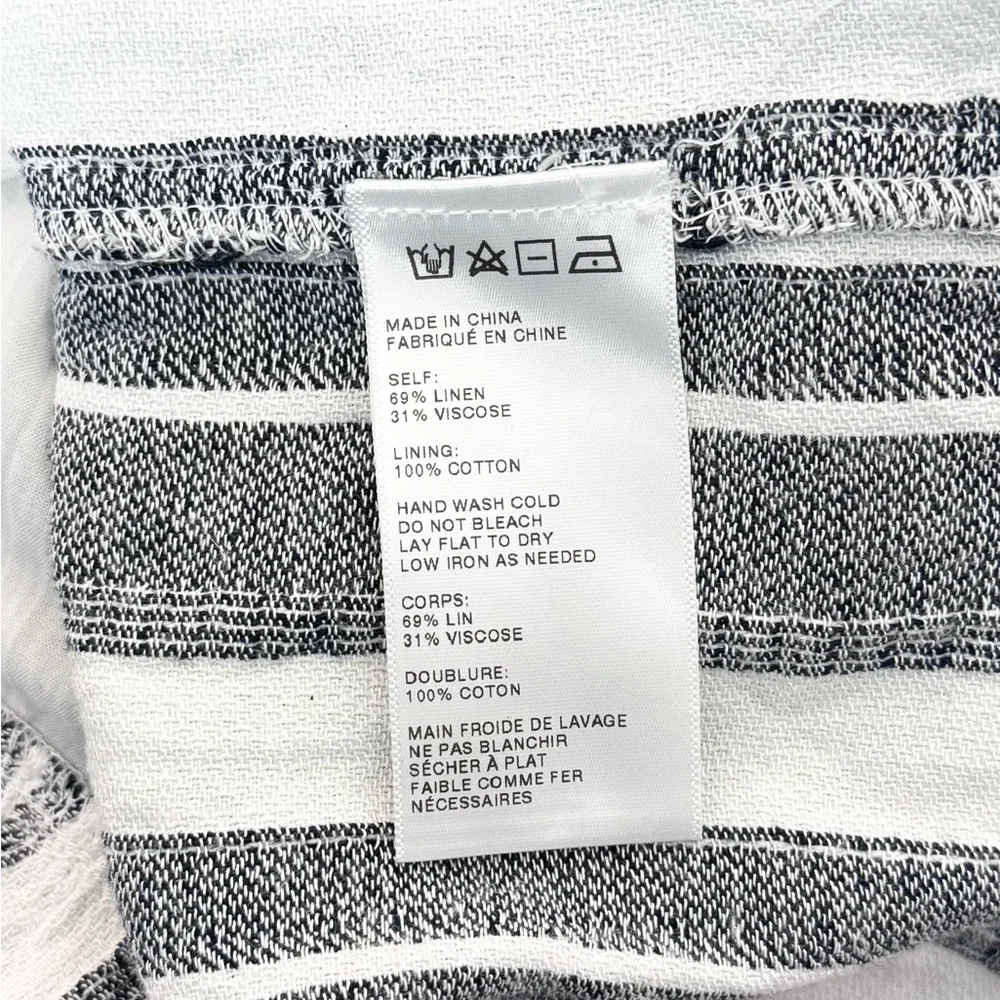 MAEVE Linen Navy Stripe Embroidered Short Sleeve Empire Waist Boho Chic Top L - Picture 8 of 8